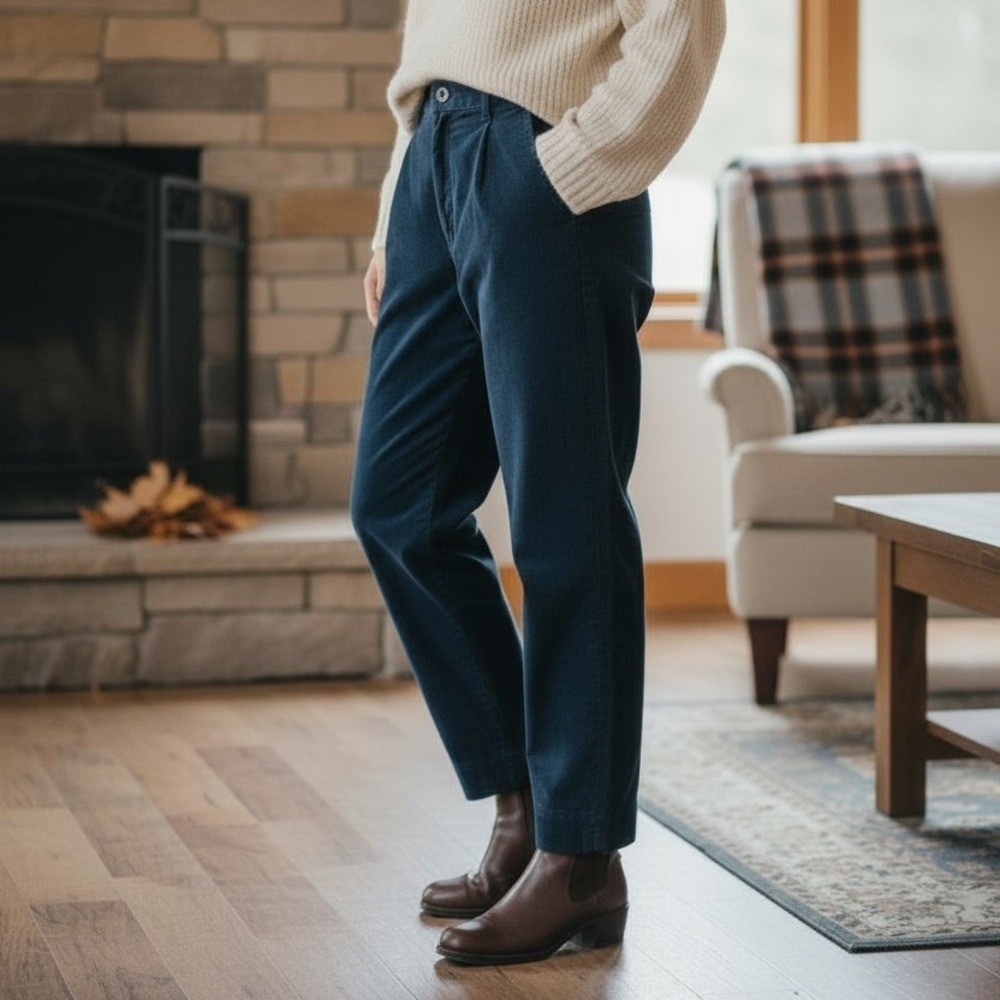 COS Navy Cotton Corduroy Pleated Soft Stetch Ankle Tapered Pants | Women's US 2 - Picture 9 of 9